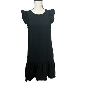 CeCe Black Ruffle Sleeve Mini Dress Women’s Size 6 Lined Flutter Hem Shift Style